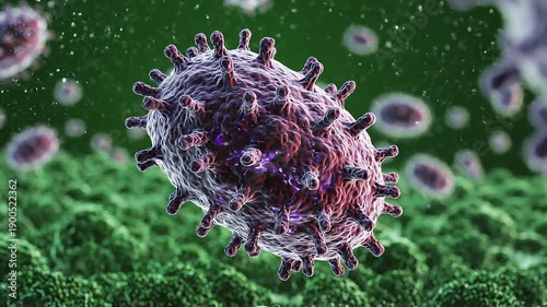 Wallpaper Mural Virus particle spreading through green microscopic cells in a dark environment Torontodigital.ca