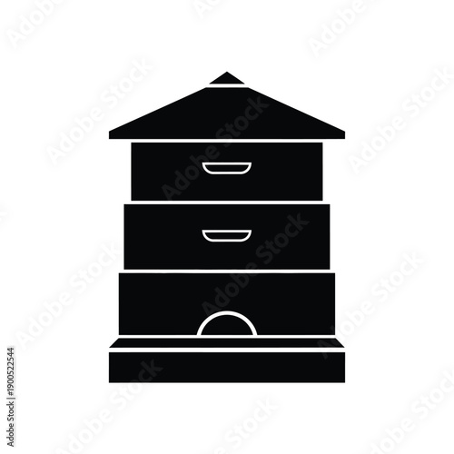 Modern beehive box icon silhouette for apiculture industry equipment design wooden honey hive drawer structure beekeeping farming symbol isolated on white background illustration