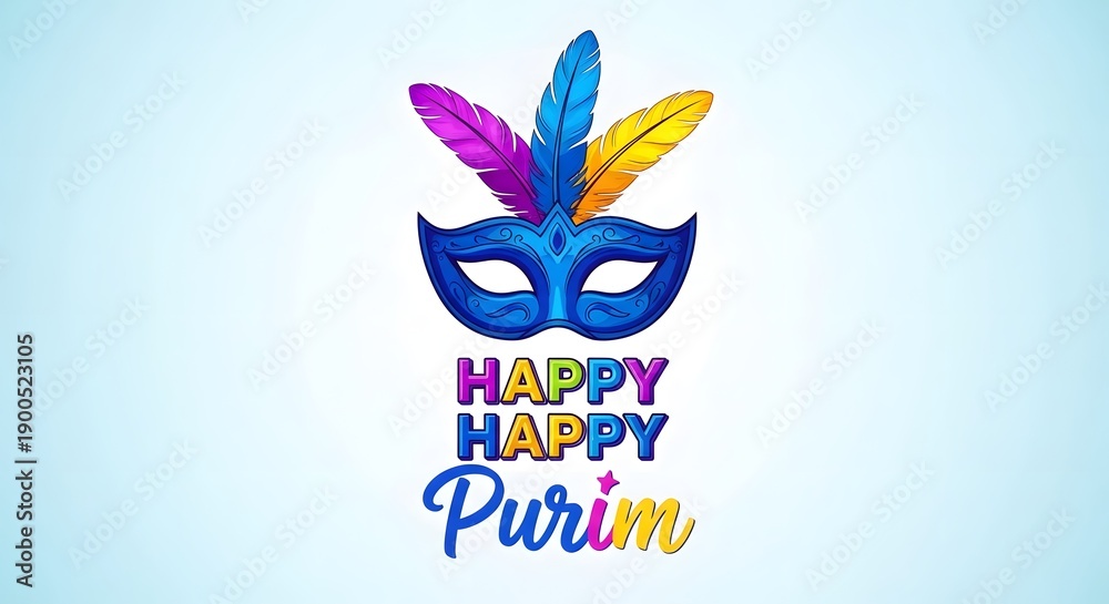 Obraz premium Vibrant blue mardi gras mask with colorful feathers and text