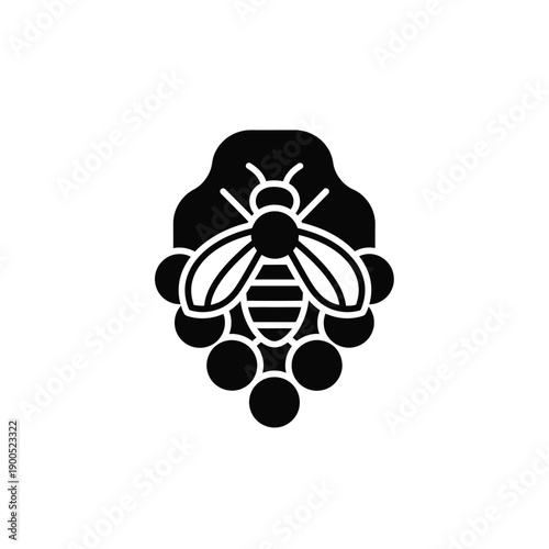 Bee on raspberries logo symbol vector illustration isolated on white background emblem for natural food products berry farm and healthy eating concept