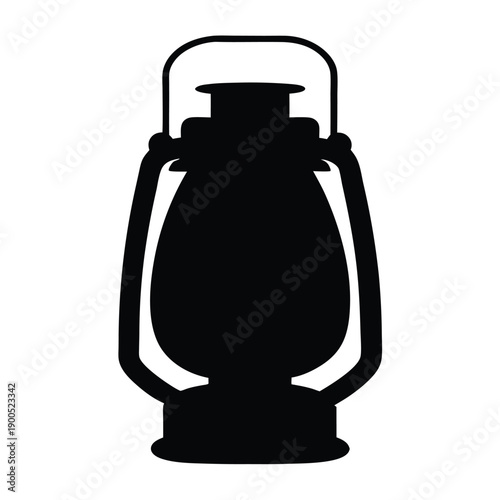 Vintage Kerosene Lantern Black Silhouette on White Background for Design Elements