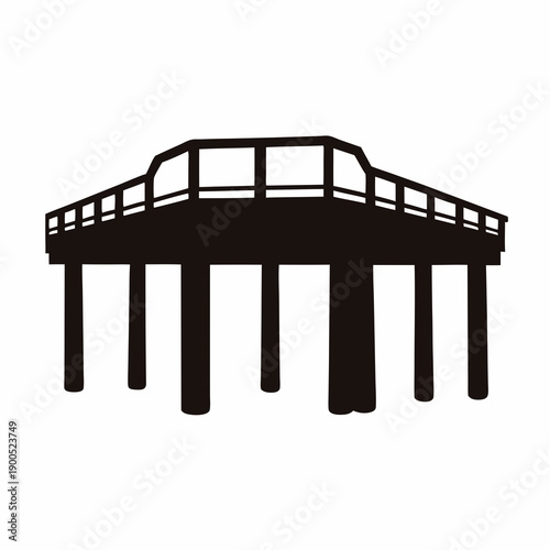 Silhouette of a raised walkway or pier on posts against white backdrop