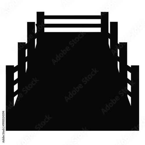 Black and white silhouette illustration of a boxing ring structure with ropes