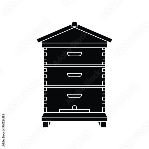 Beehive vector icon in black flat style, bee house or apiary for honey production isolated on white background, apiculture equipment graphic element