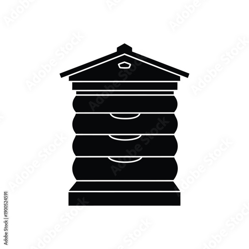 Traditional wooden beehive box silhouette for apiary management and professional honey production industry logo design element isolated on white background vector illustration art