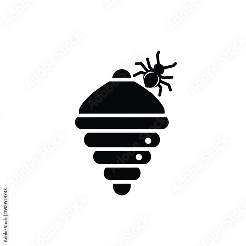 Natural bee nest with varroa mite symbol illustrating parasite threats to honey bee colonies for apiary education and pest control awareness in minimalist black and white vector art