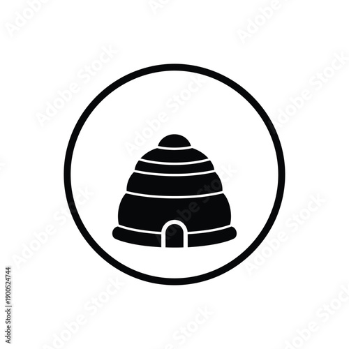 Beehive icon in rounded circle on white background. bee honey house in black color. sweet food concept. simple vector illustration