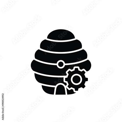 Apiary structure for beekeeping and business administration concept with cogwheel symbol, vector illustration