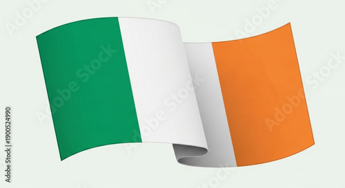 The irish flag waving with green white and orange colors on a light background