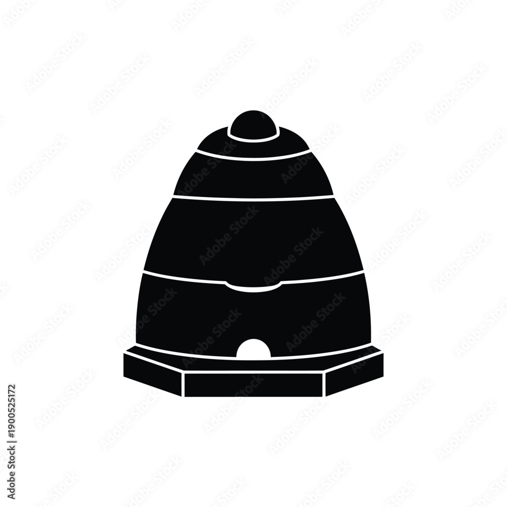 Fototapeta premium Beehive structure on hexagonal base icon for modern honey farm and apiary business identity black vector illustration on white background for sustainable beekeeping brand logo