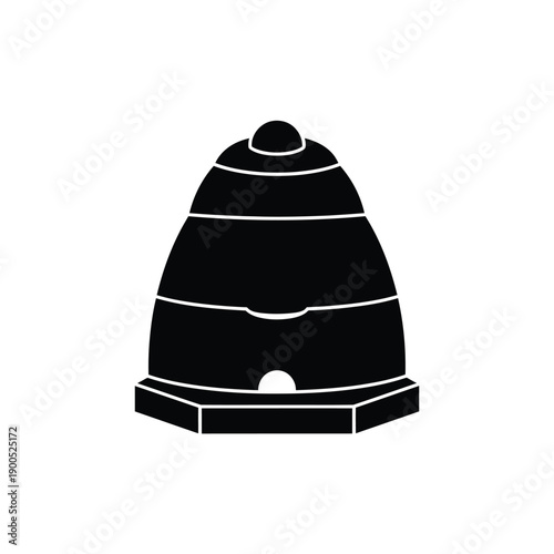Beehive structure on hexagonal base icon for modern honey farm and apiary business identity black vector illustration on white background for sustainable beekeeping brand logo
