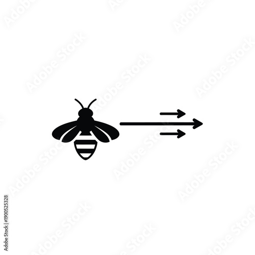 Flying honeybee icon with horizontal motion lines represents speed efficiency fast delivery service biological movement and natural navigation systems for environmental research