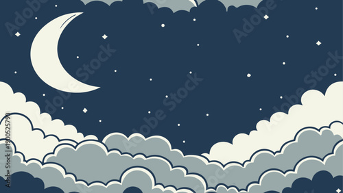 Night sky with moon and stars vector illustration