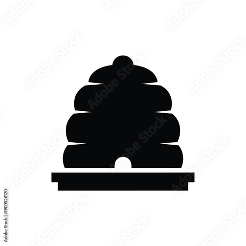 Traditional skep beehive silhouette vector icon for honey production and natural apiary concepts isolated black graphic of historic bee nest on stand for organic branding and labels