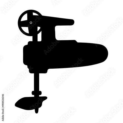 Silhouette of a trolling motor, an auxiliary boat propulsion device for fishing