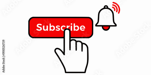 Clicking red subscribe button with notification bell icon for online content engagement vector
