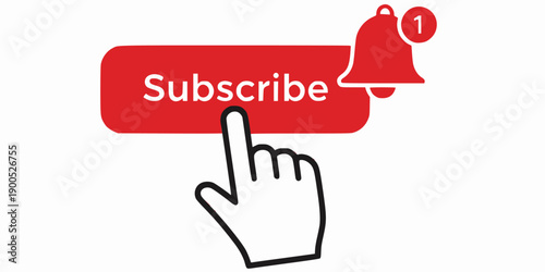 Clicking red subscribe button with notification bell icon for online content engagement vector

