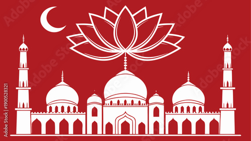 Minimalist mosque vector illustration with lotus symbol