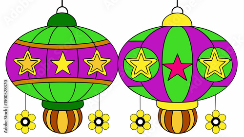 Vibrant cartoon holiday lanterns with festive patterns