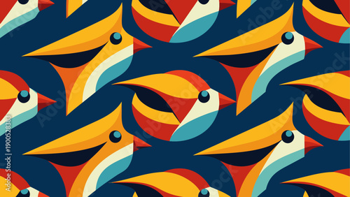Vibrant tropical toucan pattern in flat design style
