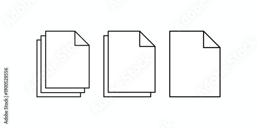 Set of document file line icons with folded corner, simple outline paper page symbols for UI UX design