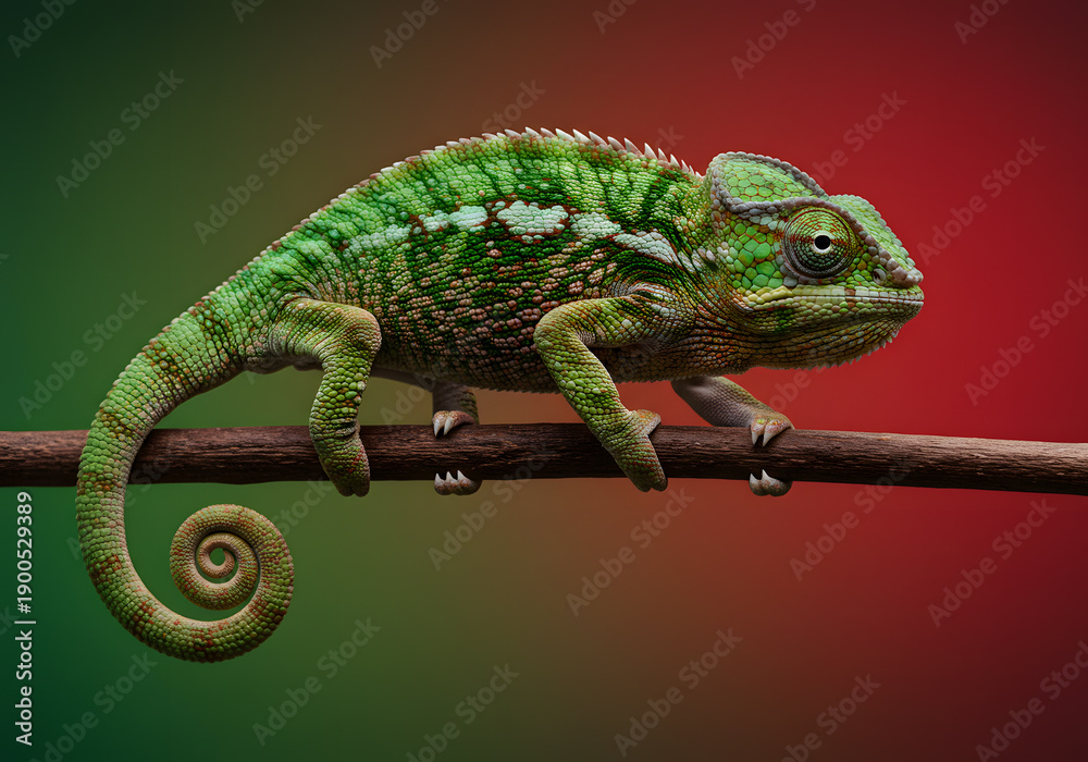Obraz premium Green chameleon on branch