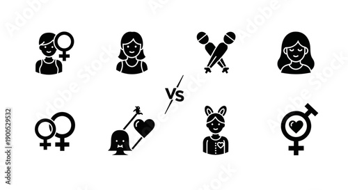 Black glyph icons representing diverse gender identities and relationships