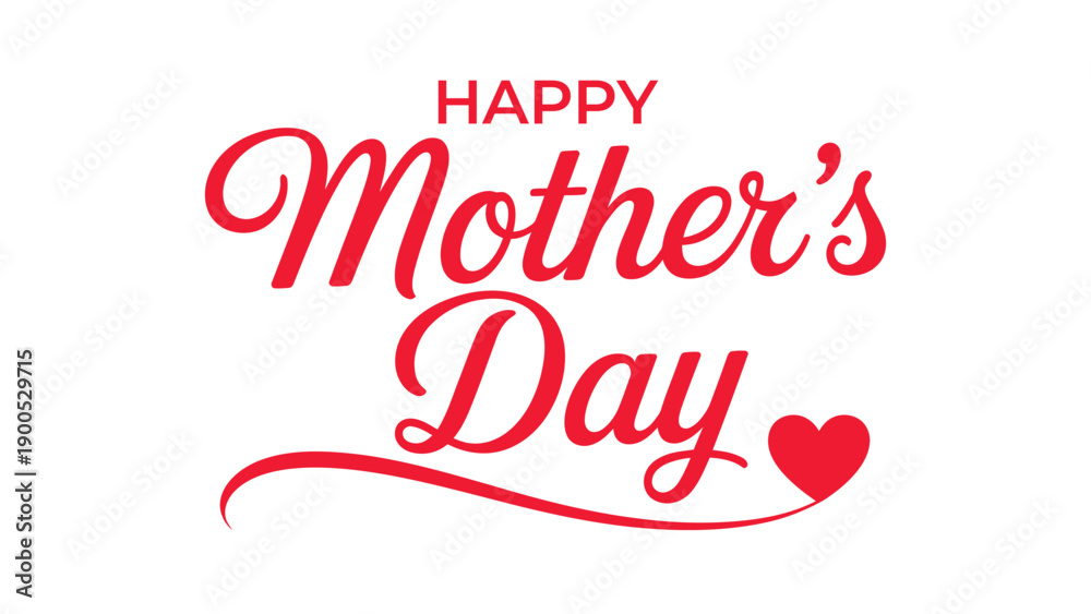 Fototapeta premium Happy mother’s day red calligraphy lettering with heart icon isolated on white background for greeting cards, banners, posters, social media and celebration designs