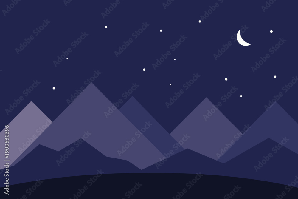 Obraz premium Minimal Night Mountain Silhouette Vector