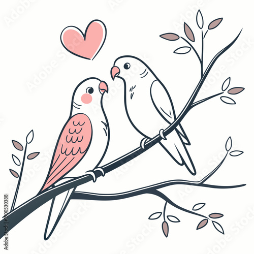 Lovebirds Sitting On A Branch  Flat Vector (4) SVG Vector Illustration