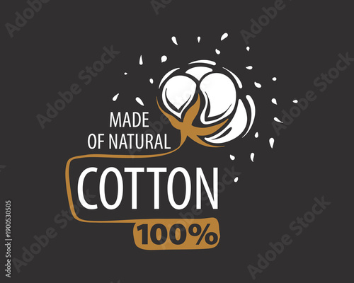 Stylish badge showcasing pure cotton material, Elegant seal emphasizing organic cotton fibers with premium softness and authenticity signs