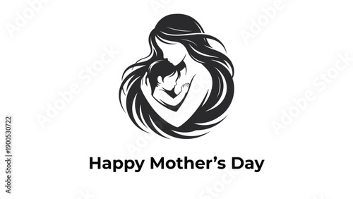 Happy mother’s day minimalist silhouette illustration of mother holding baby isolated on white background celebrating motherhood love care and family bond