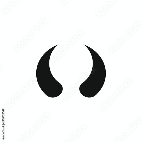 Curved black devil horns silhouette, bull horn icon vector, minimalist demon and animal antler symbol isolated on white