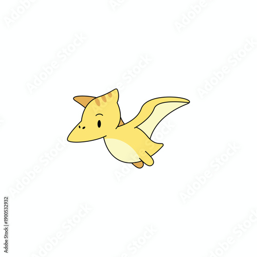 Cute yellow pterodactyl flying, adorable cartoon pterosaur character, flat vector illustration isolated on white background