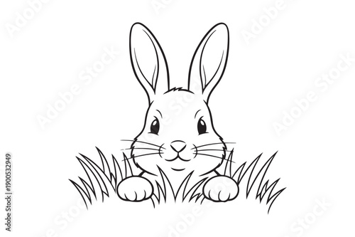 Rabbit Coloring Page Vector Illustration, Easy Bunny Line Art Design, Rabbit outline line art vector 