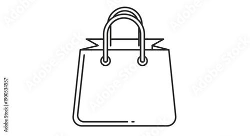 Simple black and white line art icon representing a reusable shopping bag or retail gift tote perfect for e-commerce design elements
