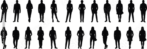 people, silhouette, business, corporate, professional, vector, illustration, black, lifestyle, casual, standing, community, fashion, diverse, group