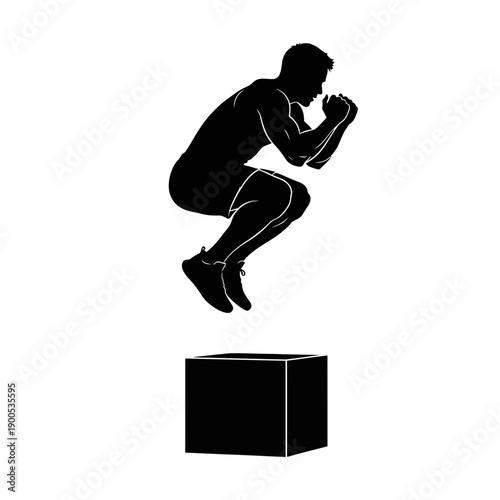 Silhouette of a man performing a box jump, showcasing fitness and athletic training