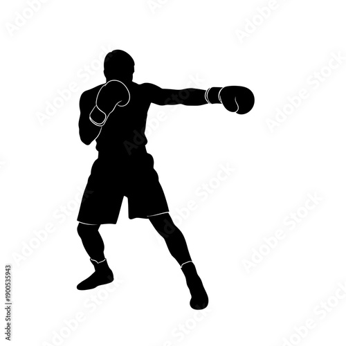 Dynamic silhouette of a boxer delivering a powerful punch, demonstrating intense athletic workout and dedicated training