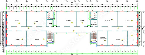 Vector sketch illustration of silhouette image of architectural engineering design of building site plan layout of multi-storey school building with scale size 