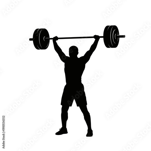 Silhouette of a man successfully completing a heavy barbell press during an intense workout session