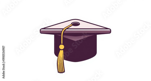 Isolated black graduation cap with a tassel on a white background representing university education, academic achievement, and college success for a graduating student