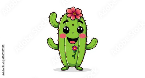 A cute and funny cartoon cactus character smiles alongside a happy green frog illustration in this isolated vector clipart set featuring fun nature animals and comic monsters