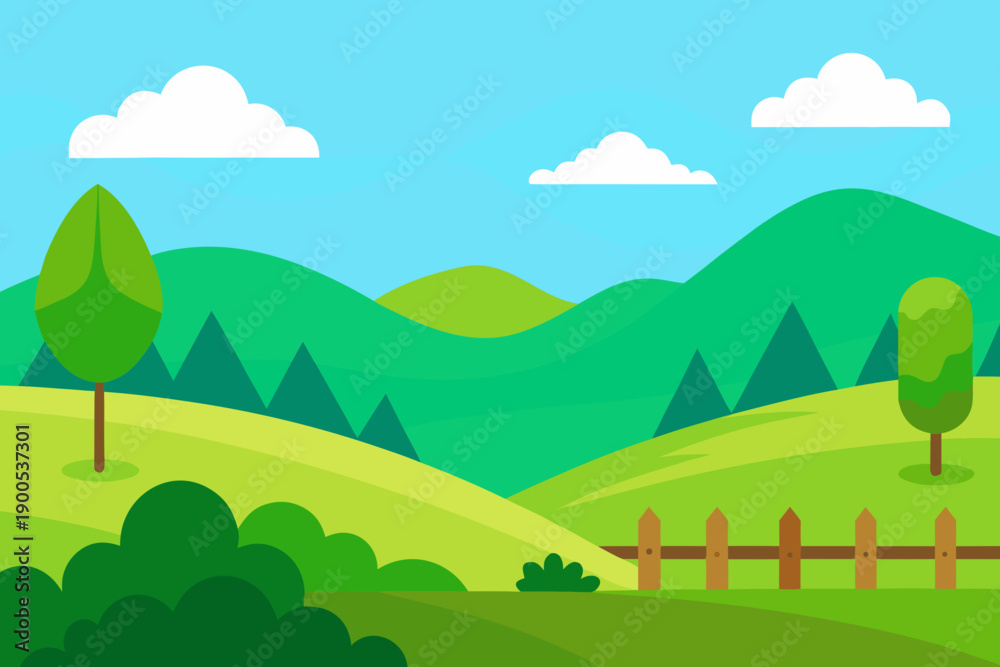 Obraz premium Bright Summer Meadow Flat Vector