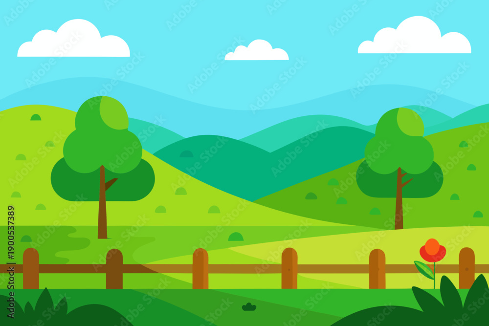 Obraz premium Bright Summer Meadow Flat Vector