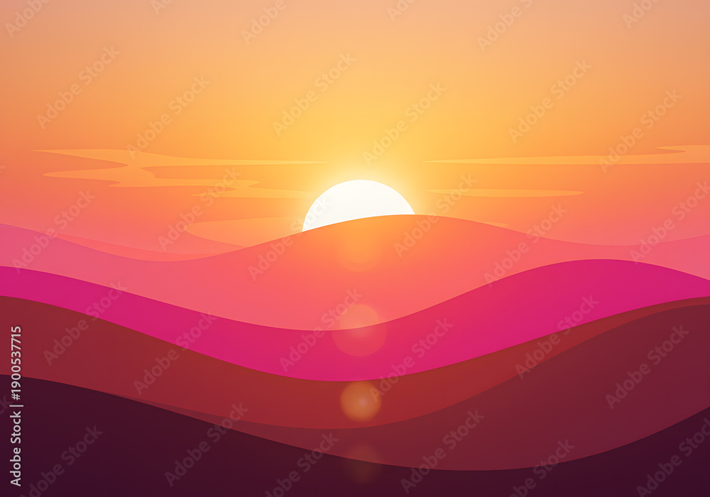Obraz premium Sunset over hills illustration