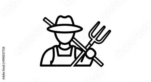 Minimalist Line Art Icon of Farmer Holding Pitchfork