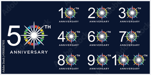 Collection of anniversary 10 to 100 logo design template. Celebration days creative special symbol vector icon	