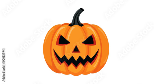 Smiling Jack-O'-Lantern Pumpkin Icon with Carved Face on White Background