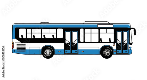 Vector illustration of a blue and white city bus side view